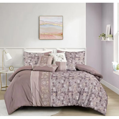 Ensemble d'édredon floral 7 pièces mauve poussiéreux