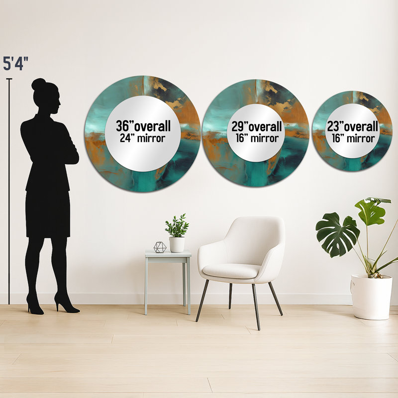 Teal Balance I - Abstract Wall Mirror, Modern Round Decorative Mirror, Printed Metal Art, 23" x 23"