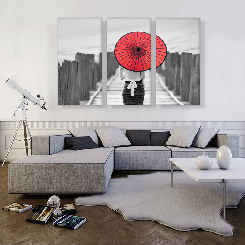 Ensemble de 3 reproductions de photo sur toile rouge, H 40 po x l 60 po x P 0,75 po