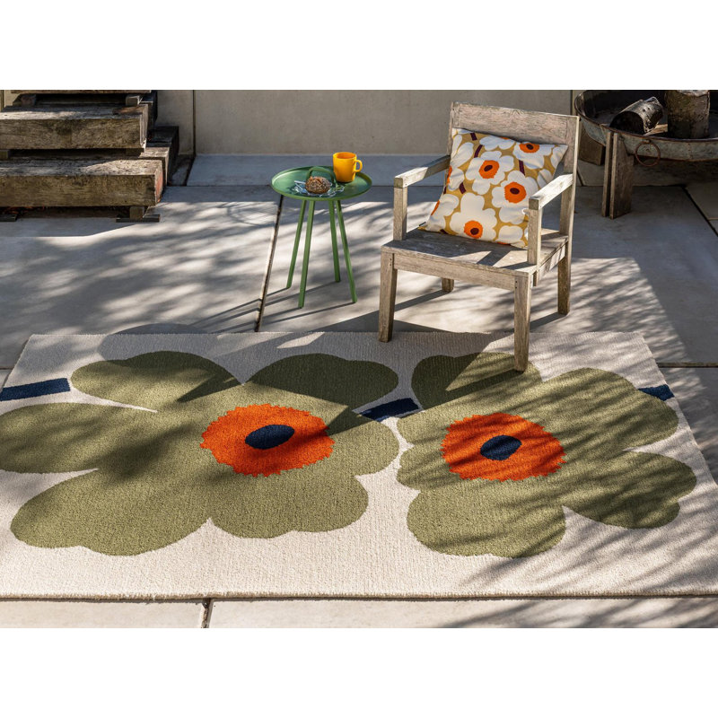 Unikko Anniversary Honey | 433001, Rectangle 4'7" x 6'7", Dusty Green