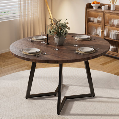 Table de salle à manger de 47,2 pouces pour 4 à 6 personnes, de style campagnard avec plateau rétro et pieds courbés, table de cuisine avec cadre en métal, pour la salle à manger et les repas de famille