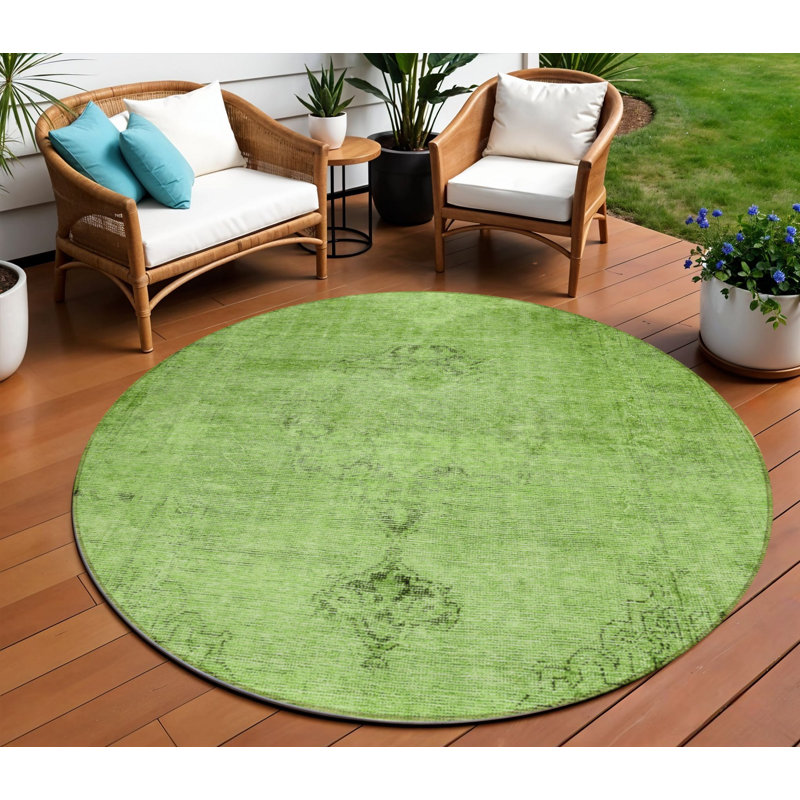 Tapis d'intérieur rond rond lavable vert et vert olive HomeRoots 8 pi