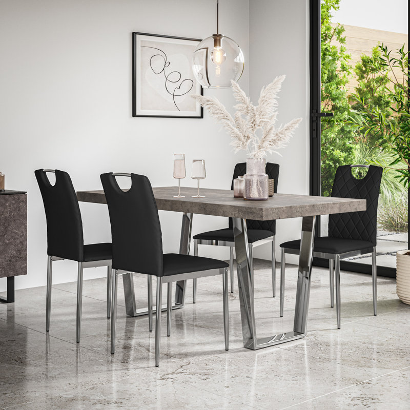 Davius 4 - Person Dining Set, Gray/Chrome/Black