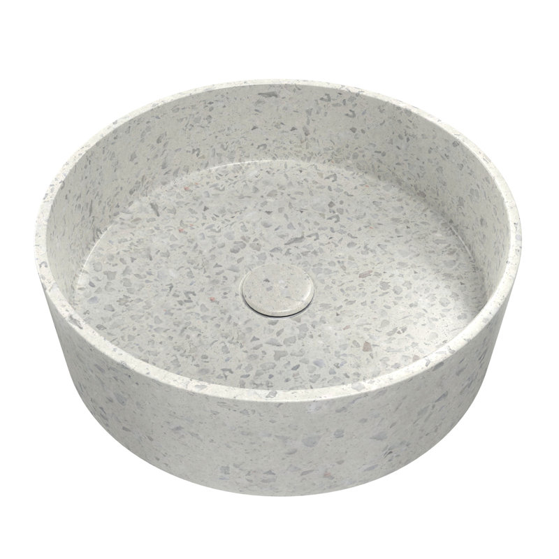 Ambia White Terrazzo Round Above-Counter Vessel Bathroom Sink