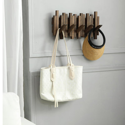 Acacia Wood Flip Down Wall Coat Rack, 5 Hooks Retro Piano Style Wall Mounted Coat Hook Rack for Entryway Home Decor