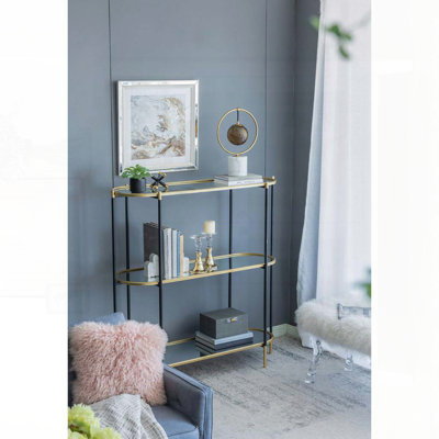 Console à 3 niveaux en métal avec tablettes en miroir