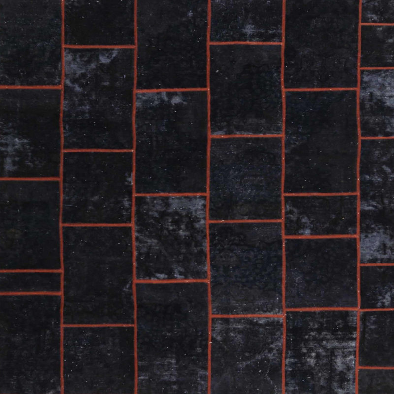 Tapis de zone rouge/noir contemporain, Carré 3 pi