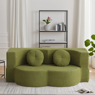 Canapé-lit pliant convertible de 75 po Lozena, canapé-lit simple avec coussin, causeuse à compression de sol et de futon en tissu de velours moderne, aucun assemblage requis