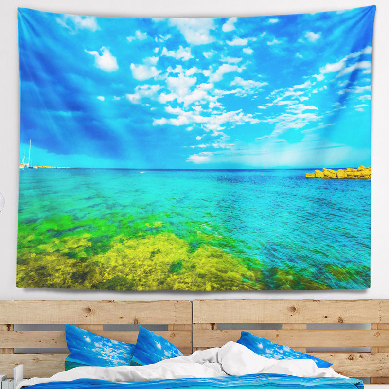 Tapisserie bord de mer pittoresque vert bleu, H 32 po x l 39 po