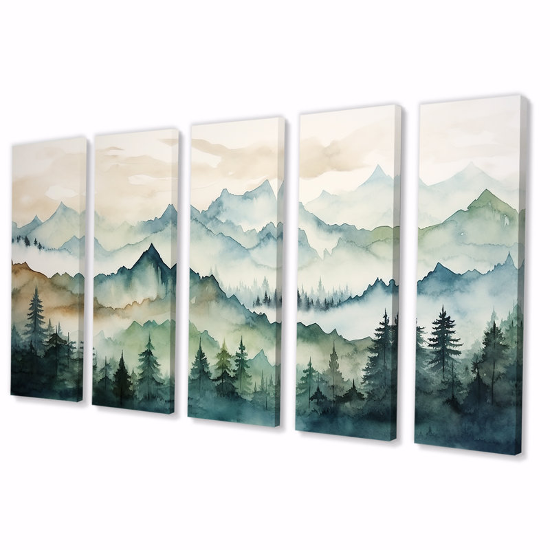 Sommet vert, Japon, ensemble d'art mural 5 pièces, H 28 po x l 60 po