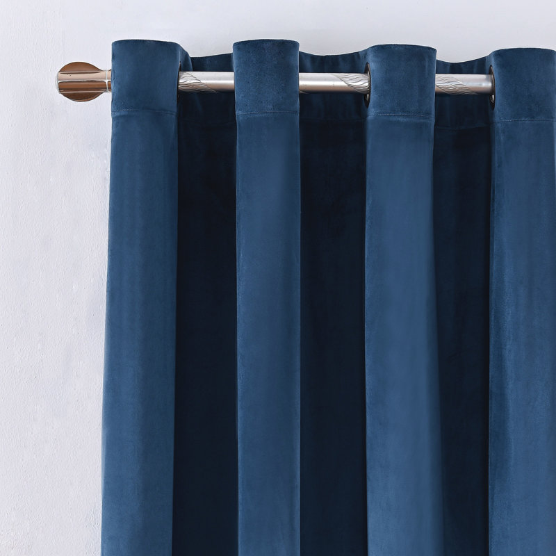 4Pcs Velvet Solid Color Metal Grommets Room Darkening Curtain Panels (Set of 4), 52" W x 108" L, Dark Blue