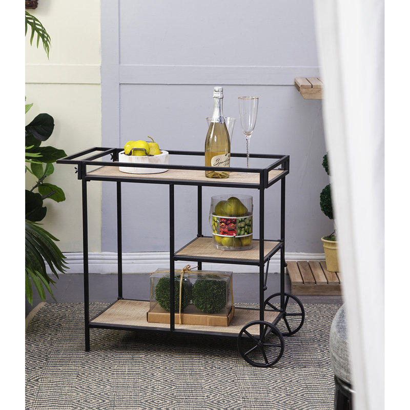 Modern 32.3X15.7X26.8" Bar Cart, Black Metal And Three Charming Storage Units Cart With Construction Graceful Capabilities