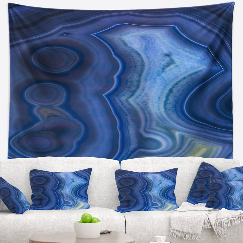 Tapisserie abstraite en agate bleue, H 78 po x l 92 po