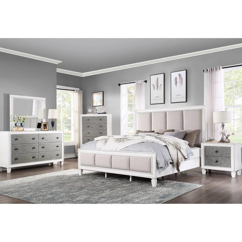 Table de chevet rustique grise et blanche pour les essentiels de chambre à coucher avec tiroir en feutre