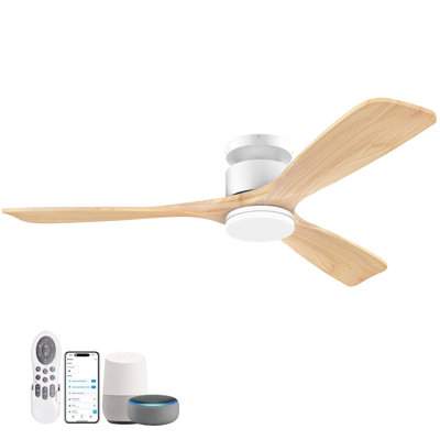 Ventilateurs de plafond encastrés intelligents avec lumières à distance, ventilateur de plafond intérieur en bois pour l'extérieur, contrôle de l'application Alexa WIFI, moteur à courant continu silencieux, éclairage DEL moderne à profil bas pour