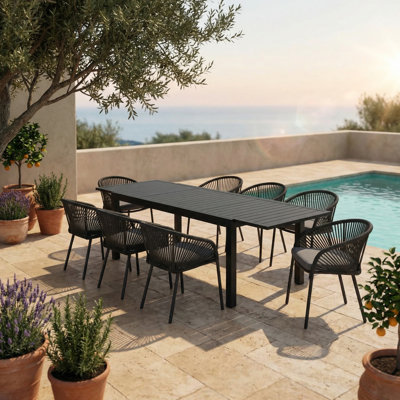 8 - Person Aluminum Rectangular Extendable Outdoor Patio Dining Set With Stackable Dining Chair