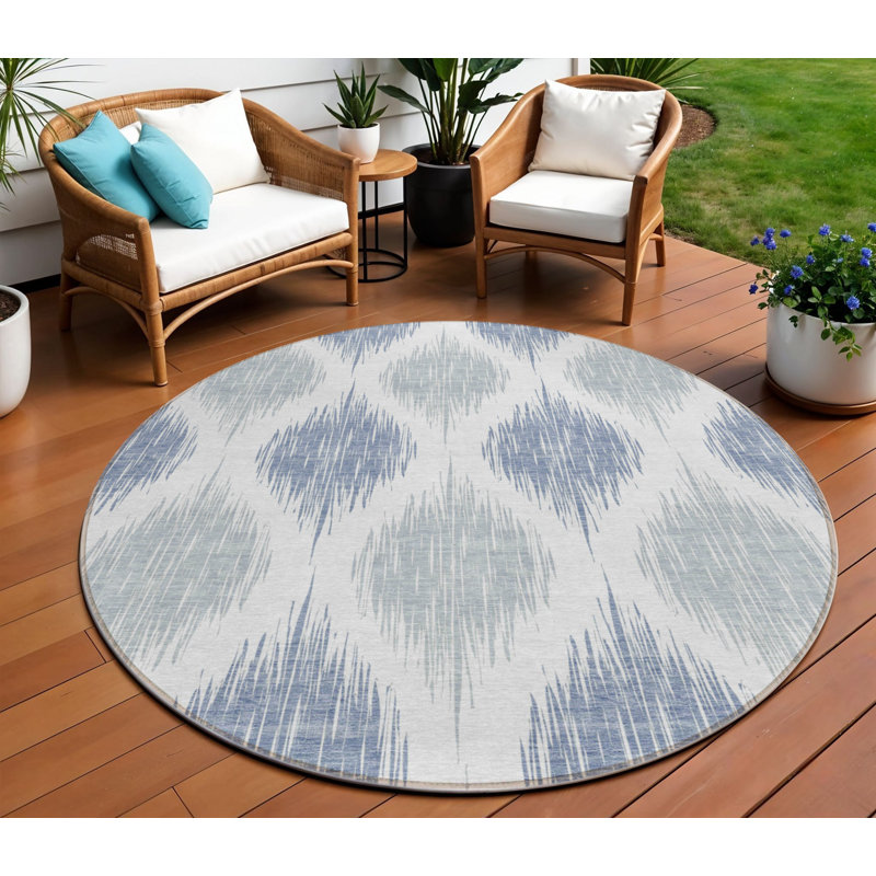 Tapis rond lavable intérieur ikat bleu 8 pi Denim