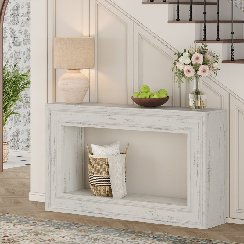 Console de 55 po avec éclairage à DEL, tables d'entrée en bois, tables de canapé, Blanc