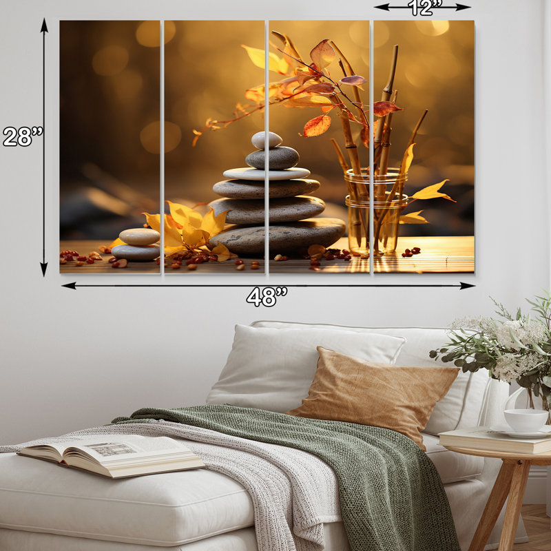 Zen Zen Serenity Cairn Sculpture Balance IV - Art mural sur toile en pierre spirituelle - 4 panneaux
