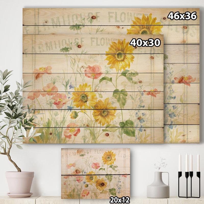 Floursack Florals I - Impression florale et botanique sur bois de pin naturel, H 24 po x l 32 po x P 1 po