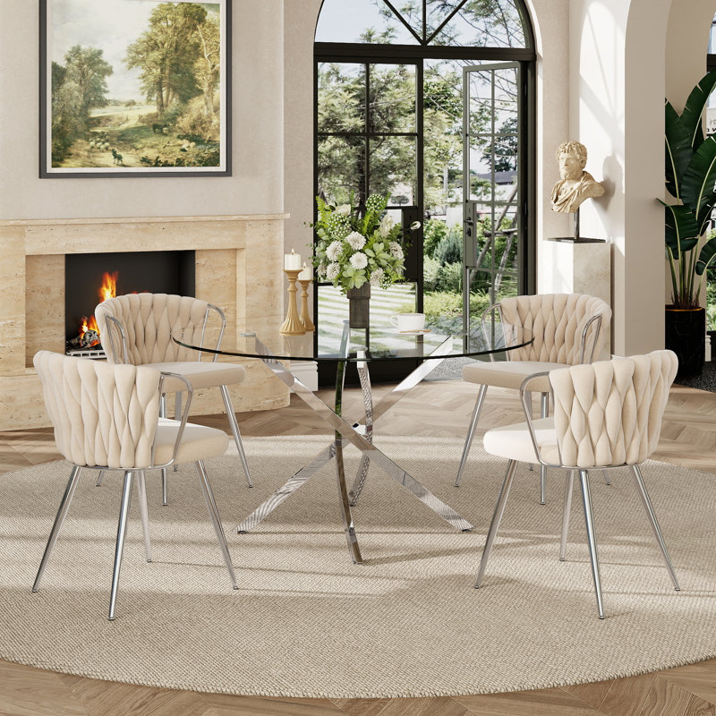 Ensemble de salle à manger 5 pièces, H 29,5 po x L 47,24 po x l 47,24 po, Beige/Silver