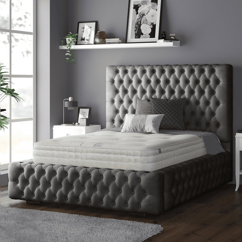 Clovis Upholstered Bed, Super King (6'), Grey, Plush Velvet