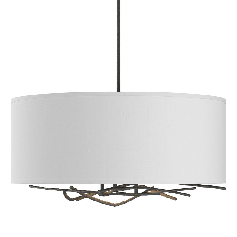 Brindille 3 - Light Drum Chandelier, Opaque Natural Iron, 21.4" - 66.4", Flax