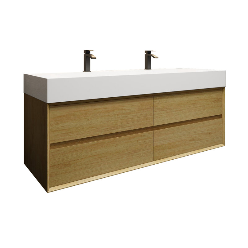 Meuble-lavabo double 59 po Albizu, Brun