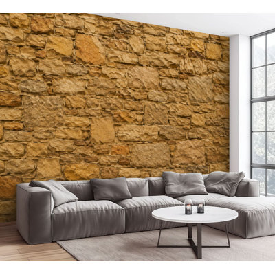 Papier peint adhésif mural en pierre rustique, tons de terre chaude, papier auto-adhésif amovible, contact naturel pour salon, chambre à coucher H 100 po x l 144 po