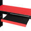Lit mezzanine pleine grandeur avec bureau intégré, lumières à DEL, prise de courant, grande bibliothèque, plateau à clavier et tiroir de rangement, couleur rouge, idéal pour les joueurs contrôlés, et un tiroir avec une configuration complète