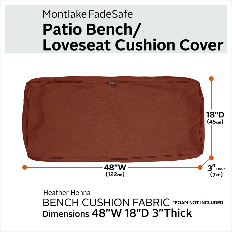 Pina Outdoor 3'' Bench Cushion Cover, 3" H X 48" W x 18" D, Henna Red