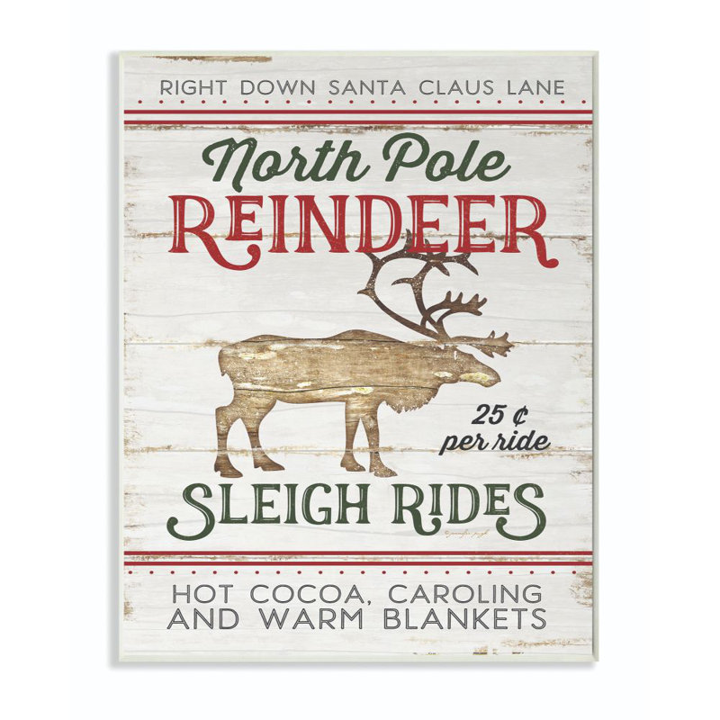 North Pole Reindeer - reproduction d'art textuel, Plaque murale, H 15 po x l 10 po
