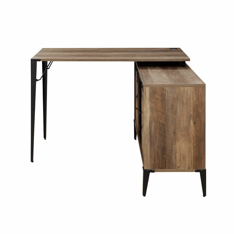 Bureau en L, bureau d'écriture avec armoire latérale, Chêne rustique