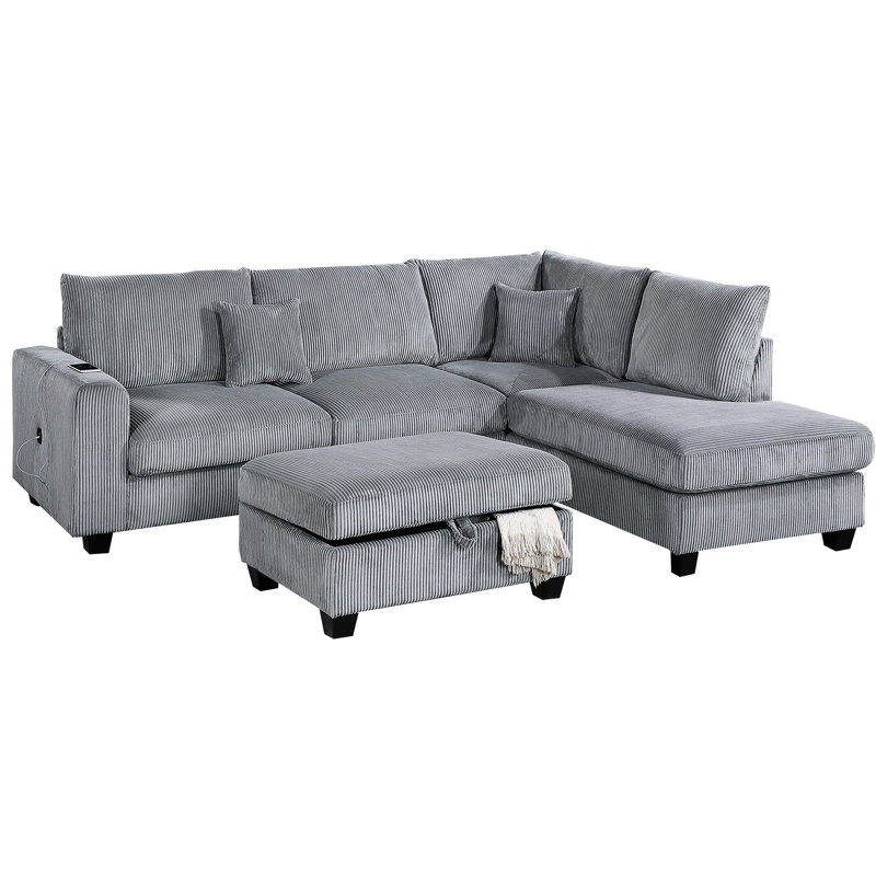 Fog Corduroy Sectional - Chaise, , With Pillows L-shaped In