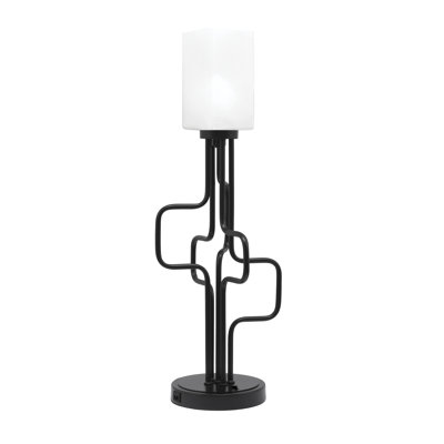 Lampe d'appoint Amarmula, avec ports USB, finition noir mat, verre carré de 3,5 po en marbre blanc