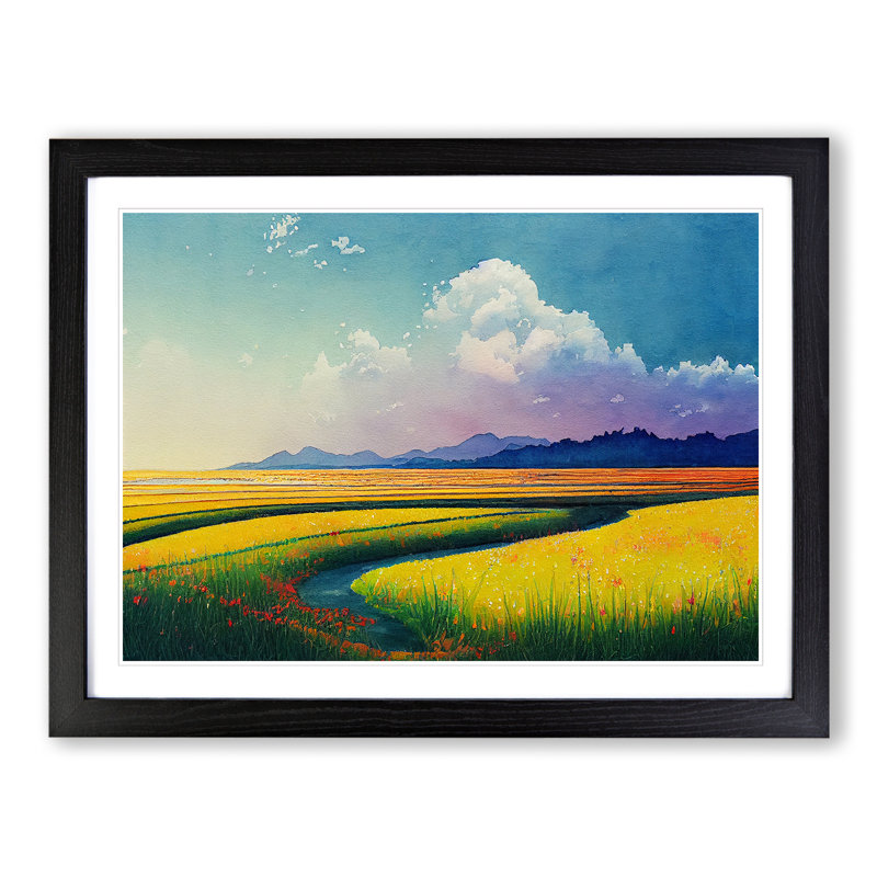 Spring Meadow Landscape View - Framed Print