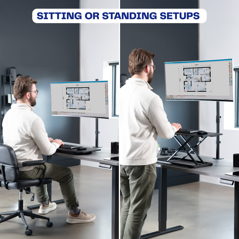 Black Adjustable Single Monitor Desk Mount with Extra Tall Pole