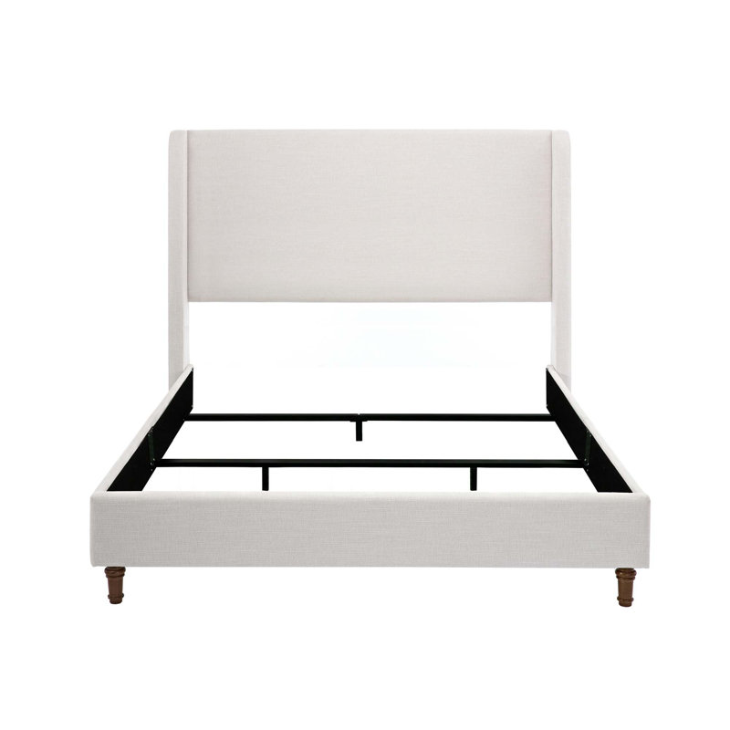 Hayden Upholstered Wingback Bed Size / Tall 54" Headboard Upholstered Queen Bed / Without Wooden Slats / Box Spring Request / Textured Ivory Canvas / Elegant Simplicity / Easy Assembly