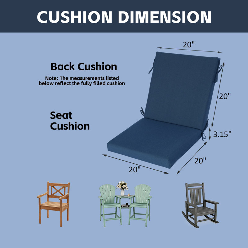 Coussins de chaise de jardin 51 x 102 x 8 cm, ensemble de 4 - Bleu marine, Marine