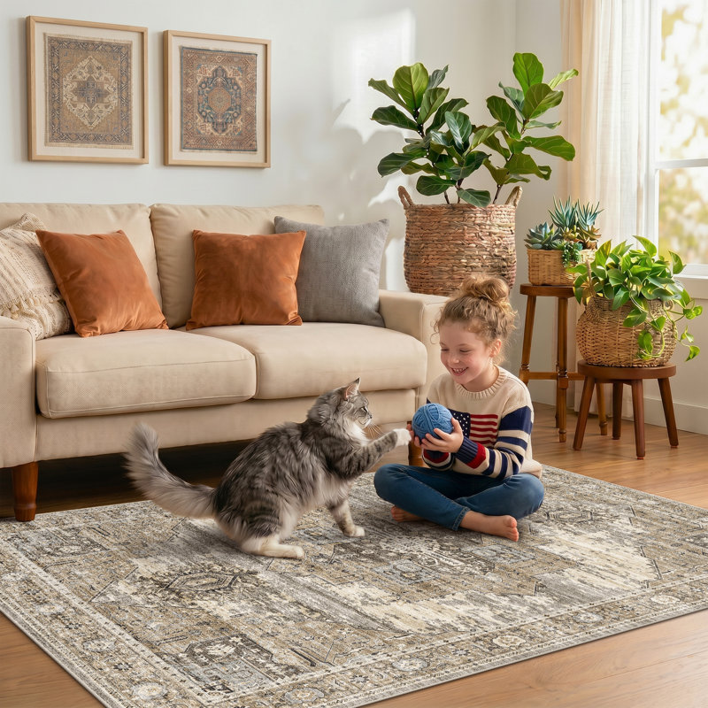 Washable Area Rugs - Large Rugs for Living Room Stain Resistant Carpet Vintage Rugs for Bedroom with Non Slip Backing Home Decor Floor Decoration Mat