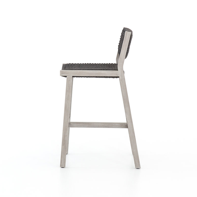 Delano Outdoor Teak Bar Stool, Thick Gray Rope, Weathered Gray, Bar Stool (29" Seat Height)