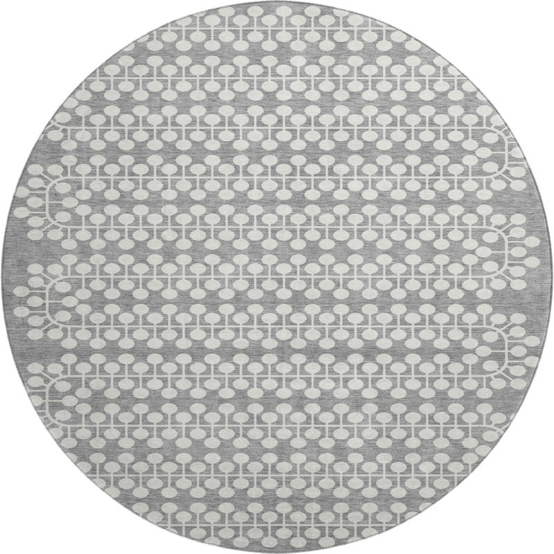 Premium Machine Washable Mayfield AMF2247 Geometric Rug, Gray, 8' Round