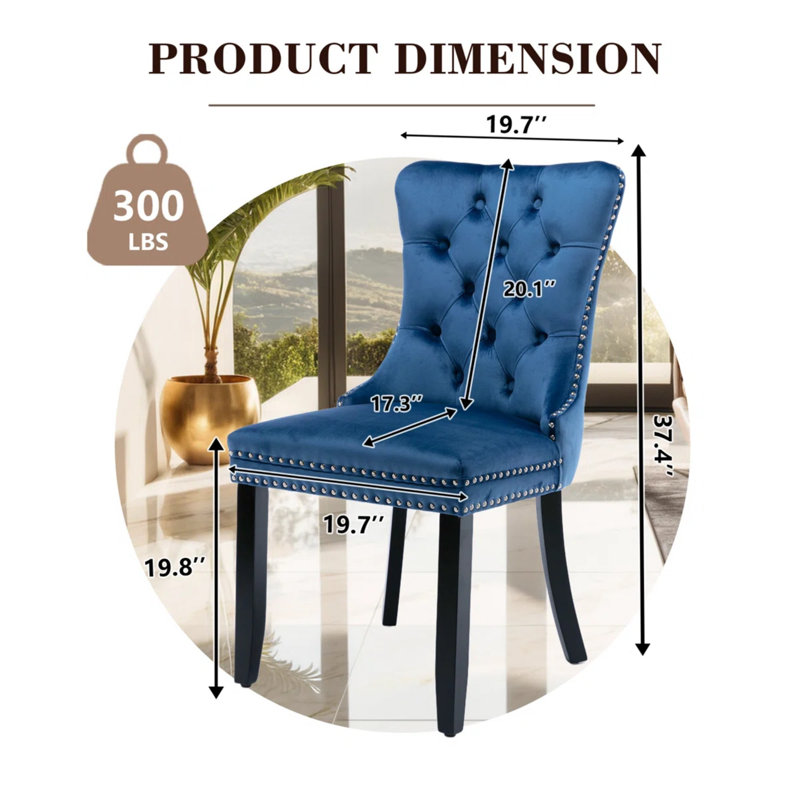 2PCS Modern Velvet Wingback Tufted Solid Wood Upholstered Dining Chairs (Set of 2), Navy