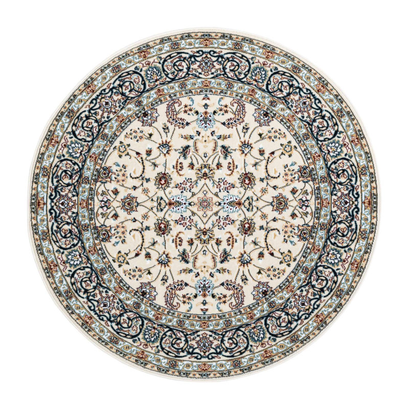 Tapis oriental Jackson / ivoire / bleu Jackson, Rond 4 pi 1 po, Ivory/Blue