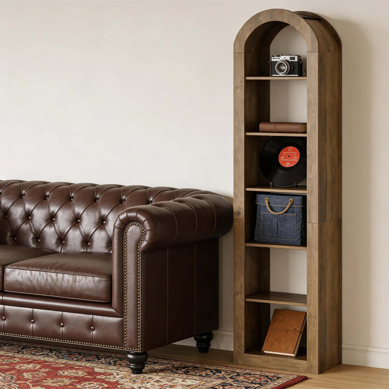 Open Bookcase,Arched Display Shelf, Brown