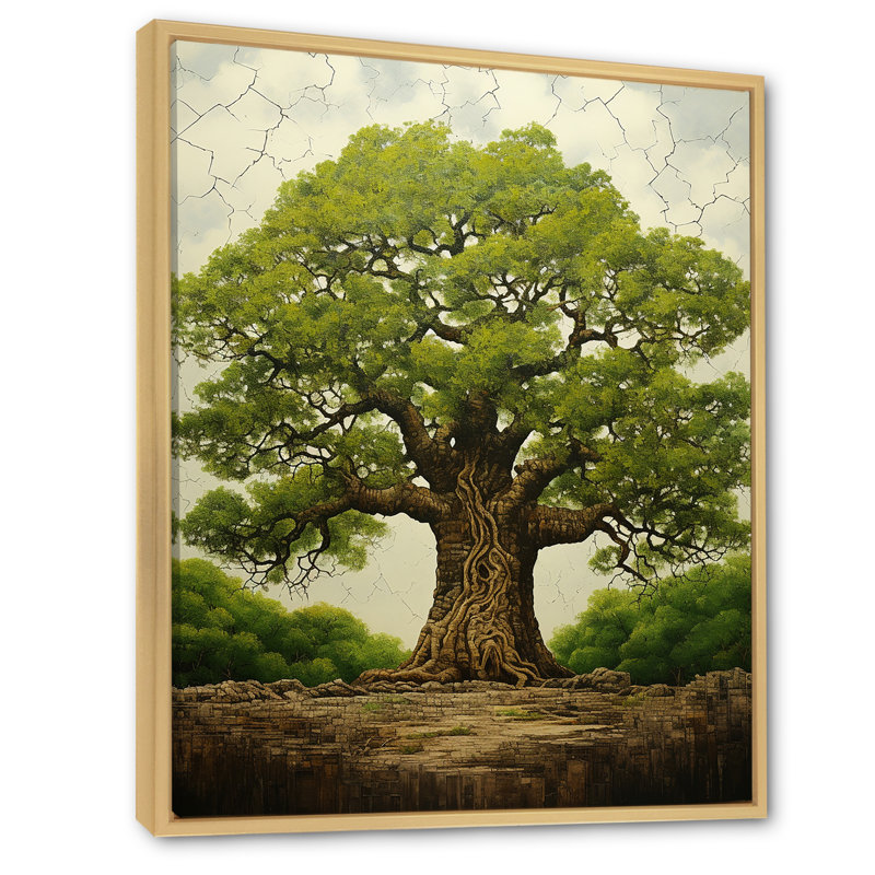 Arbre vert africain majestueux - art mural africain, Cadre flottant brun, H 40 po x l 30 po x P 1,5 po
