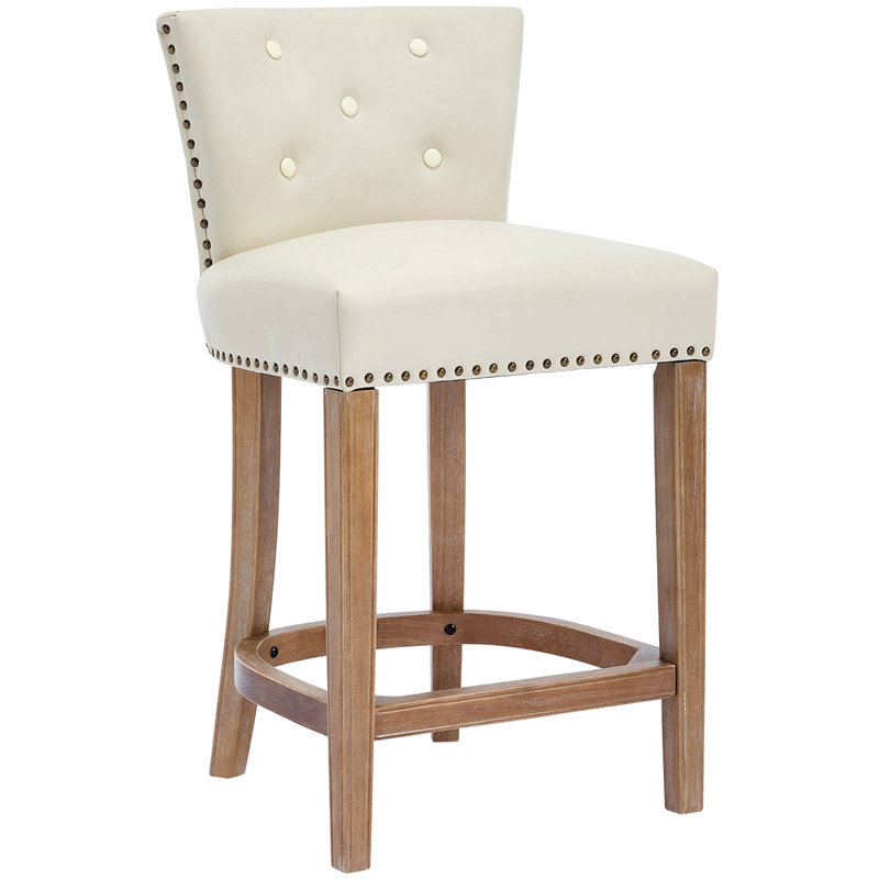 Ensemble de 2 tabourets de bar, cuir et bois