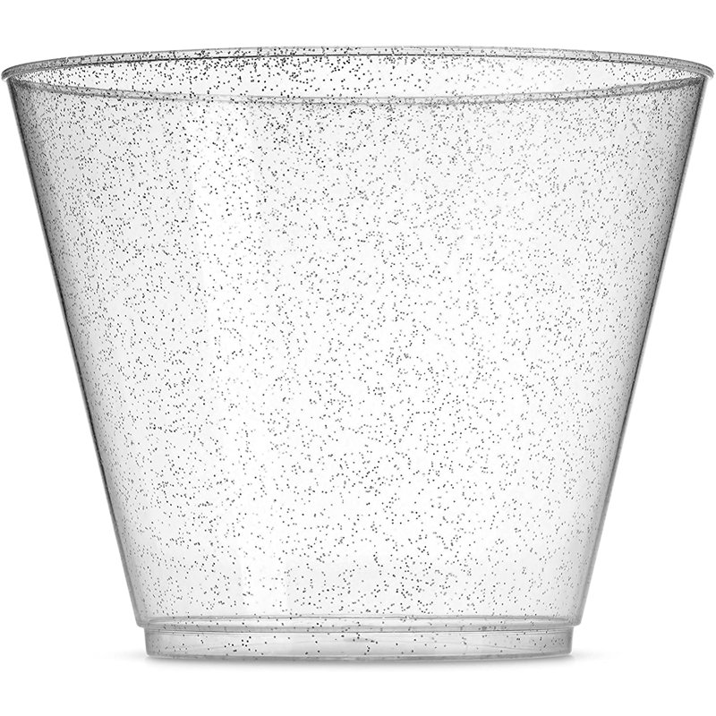 Gobelets à paillettes pour 100 invités 9 oz, Transparent / Argent