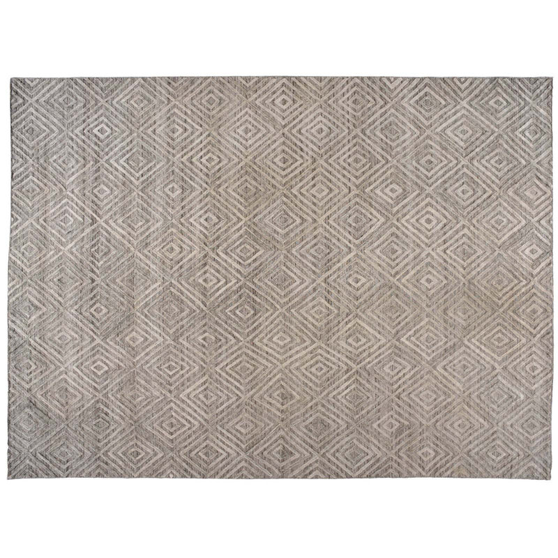Tapis unique en laine noué à la main brun clair / ivoire 9 pi x 12 pi