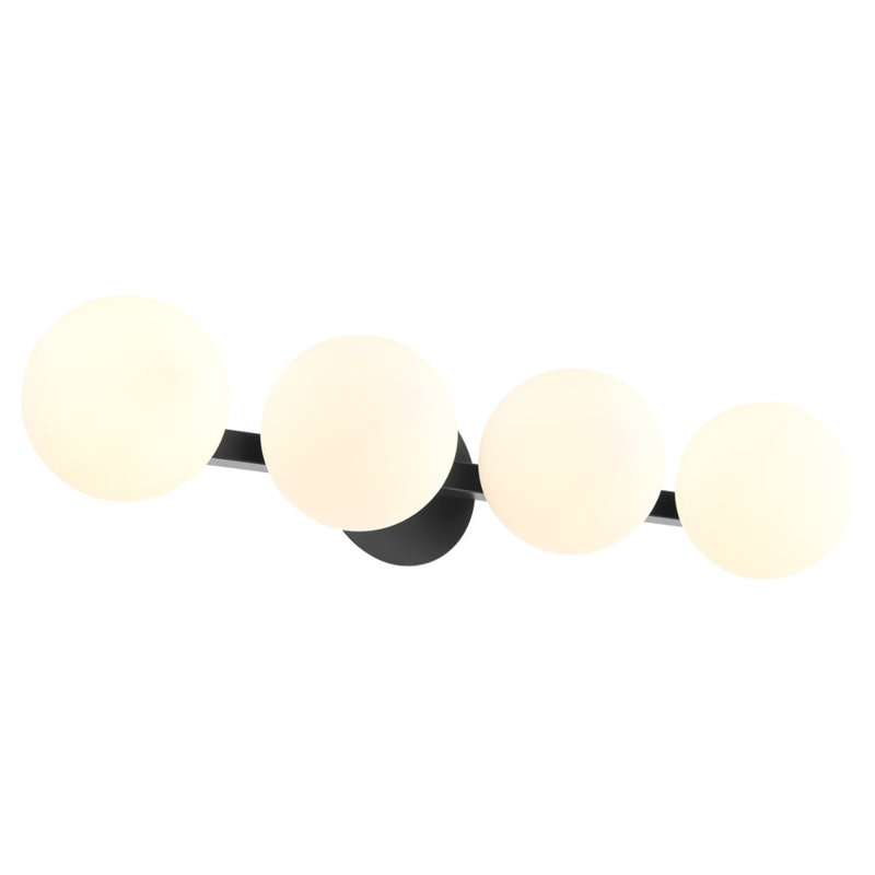 Modern Matte Black and Opal Glass 4-Light Vanity Light